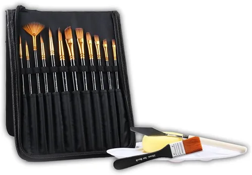 Artist Paint Brush Set of 17- Nylon Hair and 12 Different Sizes for Acrylic, Oil, Watercolor and Gouache Painting, 17pcs Paint Brushes with Extra