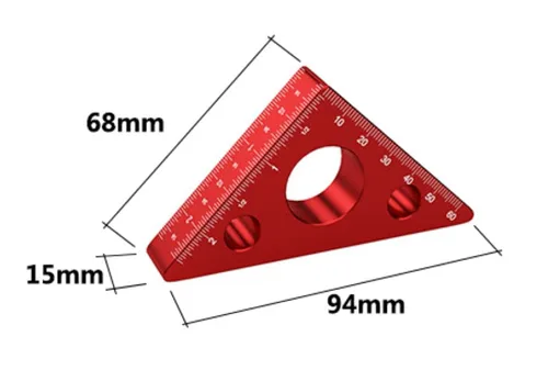 Vista 6 de Regla triangular para carpintería de aleación de aluminio Herramientas de medición métricas de 45 grados, cuadrados de carpintería, herramientas