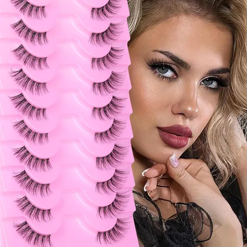 Vista 7 de FANXITON Pestañas postizas de media pestaña con banda transparente, aspecto natural, pestañas postizas 3D, finas, 0.59 pulgadas, suaves, ojo