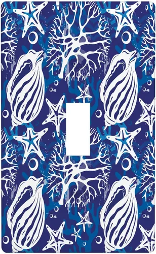 Vista 31 de Placa de interruptor de luz Nautical de 1 pandilla, concha abstracta retro del océano, estrella de mar, cubierta de placa de pared decorativa