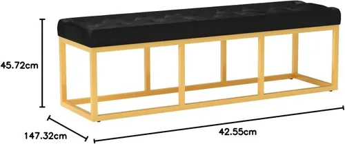 Vista 42 de 24KF Banco largo tapizado con patas de metal dorado, banco de terciopelo gris con asiento acolchado, gris