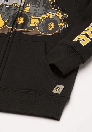 Vista 4 de John Deere Sudadera con capucha Tractor de vellón con cremallera frontal para niños pequeños, Negro