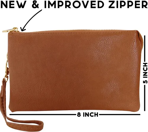 Vista 5 de Humble Chic bolsa pequeña de piel vegana, para usar cruzada o cartera con ajuste de pulsera, incluye hombro ajustable y correa para muñeca.