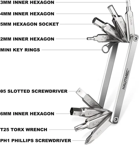 Vista 2 de HAUTMEC Multiherramienta de bicicleta 9 en 1, kit de herramientas de reparación de mini bicicletas para bicicletas de carretera y montaña