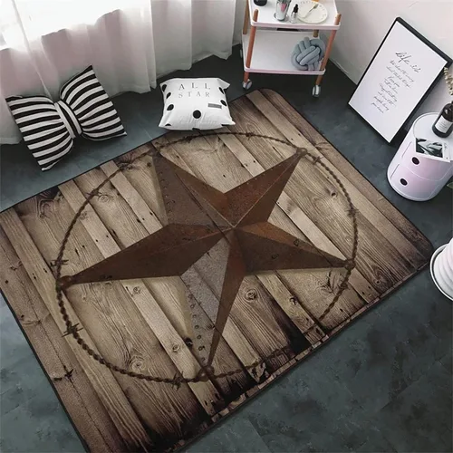 Vista 17 de Alfombra vintage con estrellas negras y marrones de 6 x 8 pies, alfombra de área con estrella dorada, tridimensional, retro, para sala de estar