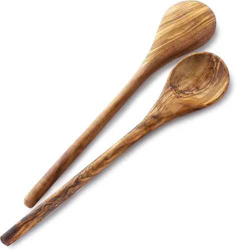 Vista 7 de Forest Decor Juego de cucharas de madera de olivo para cocinar, cuchara de madera antiadherente hecha a mano para utensilios de cocina, utensilios