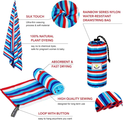 Vista 153 de 4Monster Toalla de playa de microfibra de secado rápido, toalla de viaje ligera súper absorbente para nadadores, toalla de camping sin arena