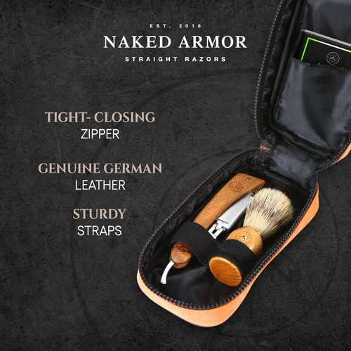 Vista 4 de Estuche de viaje de cuero para afeitar, estuche de seguridad para maquinilla de afeitar recta, funda de afeitar desechable, elegante estuche