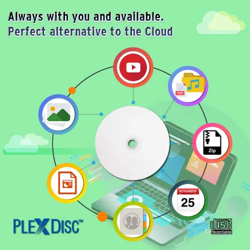 Vista 6 de PlexDisc 95252 CD-R 700MB 52X Hub de inyección de tinta blanco imprimible - 100pk husillo embalaje libre de frustración, 100 discos