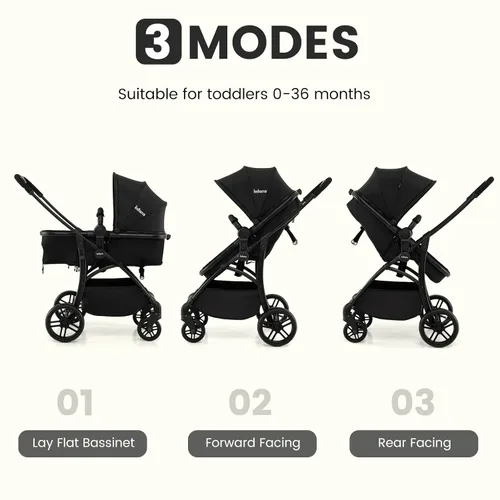 Vista 3 de INFANS Cochecito de bebé 2 en 1, cochecito convertible con moisés, asiento reversible, respaldo ajustable, plegable con una mano, cochecito compacto