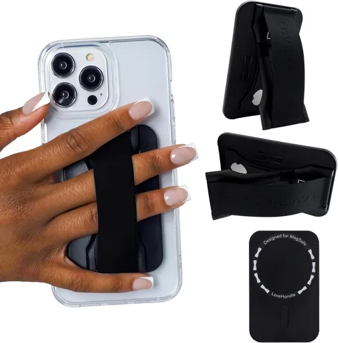 Vista 26 de LOVEHANDLE PRO MagSafe Compatible Agarre Magnético para Teléfono con Soporte de Pata - Montura, Correa y Soporte para Smartphone y Tablet - Anillo