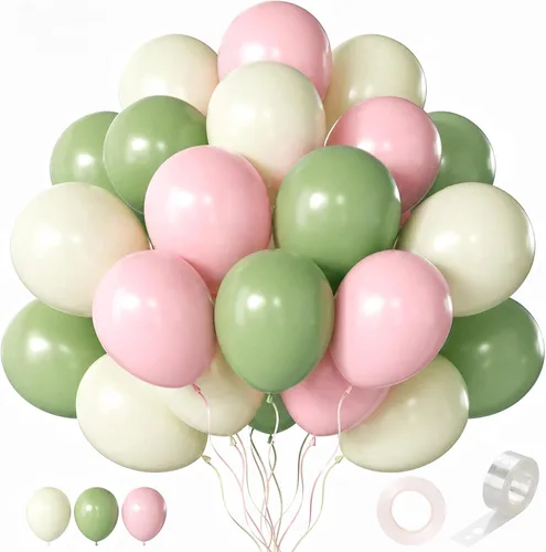 Vista 49 de Globos rosa claro, 125 piezas de diferentes tamaños de 8, 12, 10, 5 pulgadas, kit de arco de globos rosa pálido pastel para princesa, cumpleaños