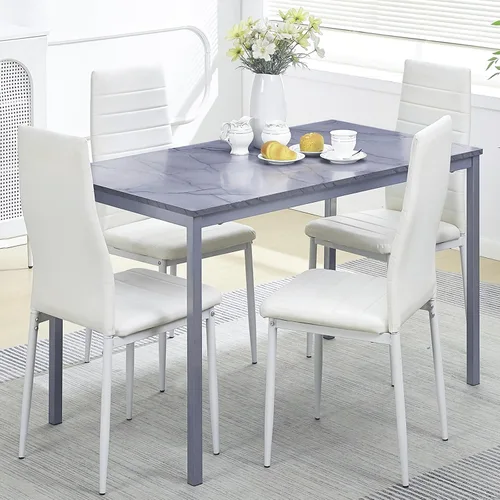 Vista 8 de Juego de comedor de 5 piezas para 4 mesas de comedor de mármol con sillas, mesa de cocina rectangular y sillas para cocina del hogar, comedor