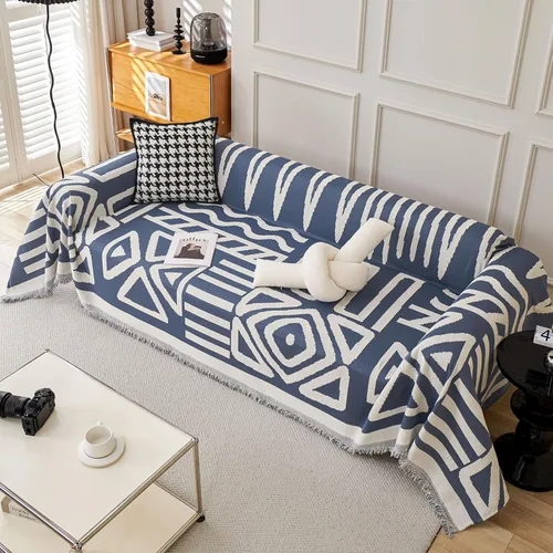 Vista 9 de VClife - Funda para sofá de 2 plazas o modular, de felpilla, lavable, apta para mascotas y perros, protectora, con borlas, azul, 71 x 118 pulgadas