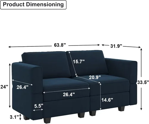 Vista 196 de Belffin Sofá modular Módulo medio con almacenamiento Accent Silla sin brazos para sofá modular seccional terciopelo negro
