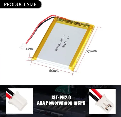 Vista 2 de 3.7V 1300mAh 425060 Lipo batería recargable de iones de polímero de litio con conector JST