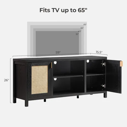 Vista 2 de SICOTAS Soporte de TV de ratán para sala de estar, centro de entretenimiento de granja de 26 pulgadas de alto con almacenamiento y puerta de mimbre