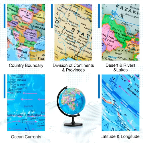Vista 2 de GOCHANGE Globo infantil de 10 pulgadas, herramientas de geografía educativa con base gruesa estable, globo giratorio de 360° para aprender
