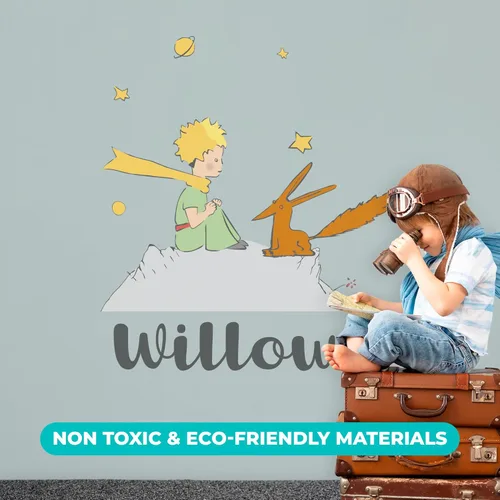 Vista 5 de EGD Decoración de pared personalizada con texto en inglés "I Name The Little Prince & Fox", calcomanías de pared con nombre personalizado