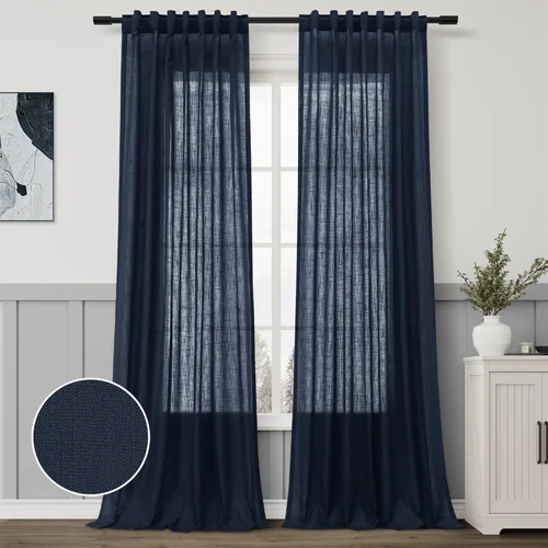 Vista 64 de Aersas Aqua Green Linen Curtains 84 Inches Long 2 Panels Set Back Tab Rod Pocket Living Room Curtain Farmhouse Rustic Light Filtering Hook Drapes