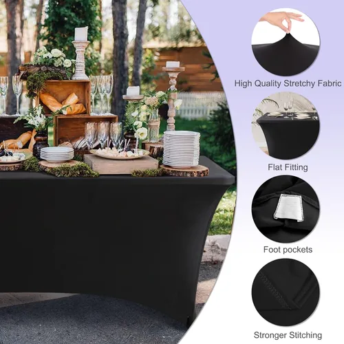 Vista 3 de ABCCANOPY - Funda de mesa de spandex elástica de 4 pies, mantel ajustado y resistente a arrugas, reutilizable para mesas plegables rectangulares
