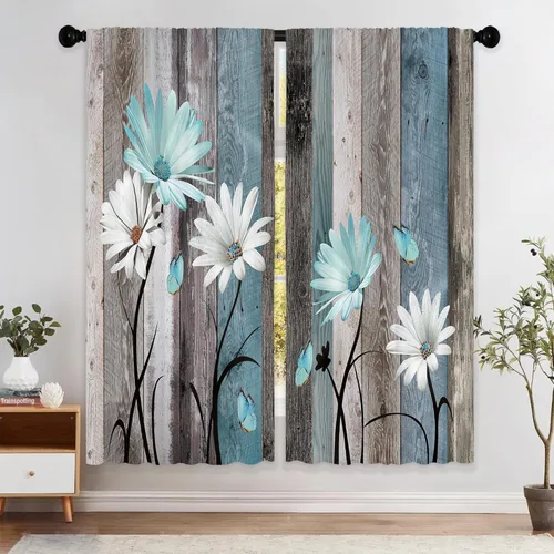 Vista 37 de Cortinas de cocina de granja de Laifzere, hojas rústicas verdes de eucalipto, cortinas cortas pequeñas para cafetería, cortinas de ventana de planta