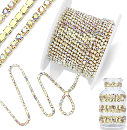 Vista 18 de 1 rollo de cadena de diamantes de imitación de 10 yardas, rollo de cadena de cierre de diamantes de imitación de cristal de 0.079 pulgadas, borde