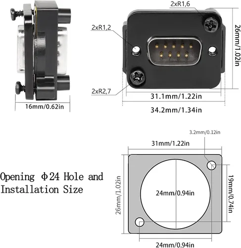 Vista 7 de QIANRENON DB9 Conector recto de montaje en panel de 9 pines RS232 Serial macho a macho Montaje en panel Convertidor Acoplador, para red