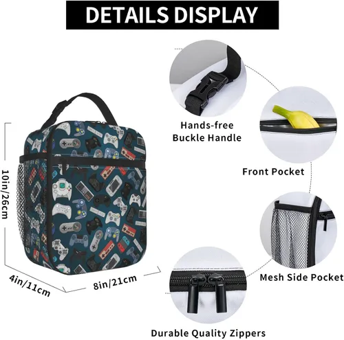 Vista 82 de Bolsa de almuerzo con joystick de juego verde, bolsa de almuerzo aislada, contenedor de comida para escuela, trabajo, picnic, viajes