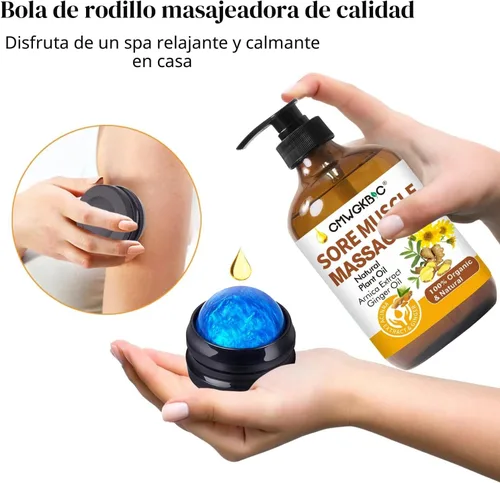 Vista 6 de Aceite de masaje para terapia de masaje, drenaje linfático, aceite de jengibre, aceite de árnica muscular para dolor muscular y aceite de lavanda