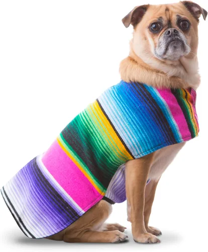 Vista 12 de Poncho de perro hecho a mano de Authentic Mexican Blanket; ropa para perros, suéter, abrigo, XXS