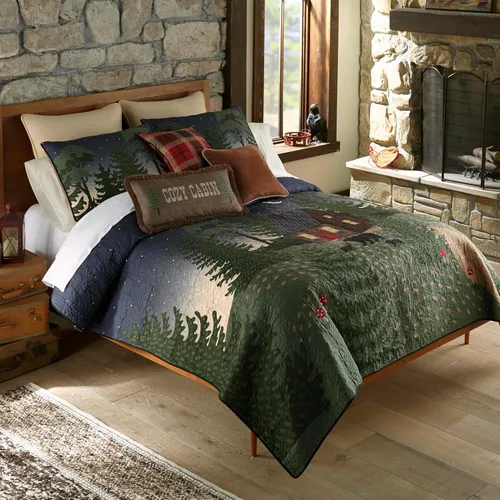Vista 2 de Donna Sharp Bear Cottage-Queen - Juego de edredón tamaño Queen, mide 90 x 90 pulgadas, incluye 1 edredón y 2 fundas de almohada estándar, lavable a