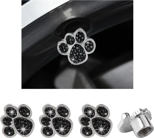 Vista 11 de Augeny 4 tapas de válvula de neumático con diseño de pata de cristal, hechas a mano con diamantes de imitación, tapas antipolvo para válvulas