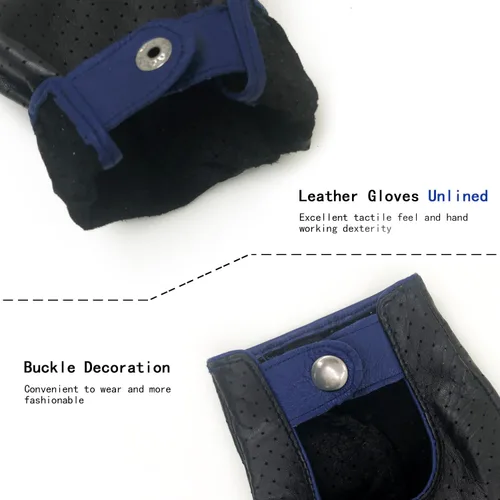 Vista 4 de ZLUXURQ Guantes de conducción de piel sin dedos suave y transpirable para hombre, piel de cordero prémium