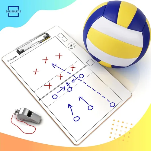 Vista 7 de Scribbledo Tabla de borrado en seco para entrenadores de voleibol de 15x9 pulgadas, rueda de rotación de voleibol, pizarra blanca, suministros