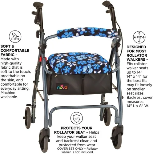 Vista 4 de NOVA Rollator Walker - Juego de fundas para asiento y respaldo, fundas de cojín extraíbles de tela lavable para caminantes estándar, accesorio
