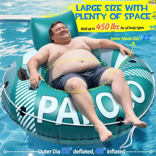 Vista 3 de Pool Float Adult, Inflatable River Tube Float, River Tubes for Floating Heavy Duty with Mesh Bottom, Comfortable Backrest & 2 Cup Holders & Durable
