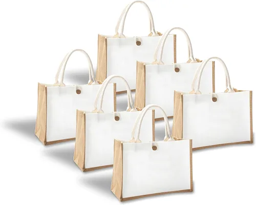 Vista 11 de Bolsas de arpillera, 14.5 x 6.7 x 10.2 pulgadas, juego de 6 bolsas de viaje, playa, boda y dama de honor