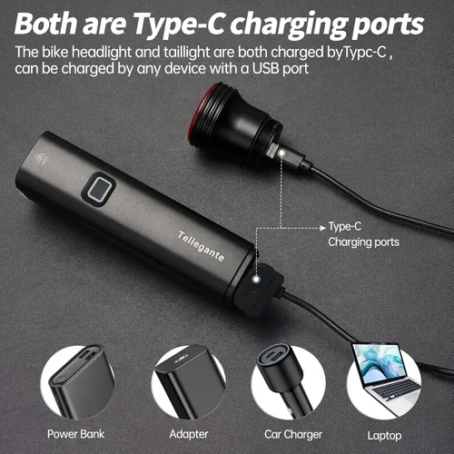 Vista 6 de Luces de bicicleta superbrillantes para conducción nocturna, 2 potentes LED para luces de bicicleta de haz alto y bajo, 6000 mAh USB-C recargable