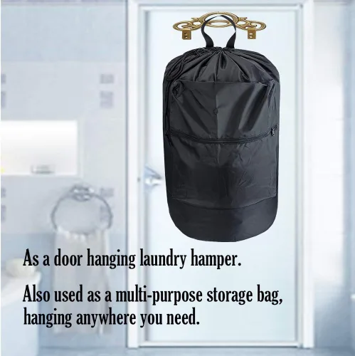 Vista 3 de Mochila lavable con bolsillo con cremallera, bolsa de ropa resistente, 2 correas de hombro ajustables fuertes con cierre de cordón para viajes