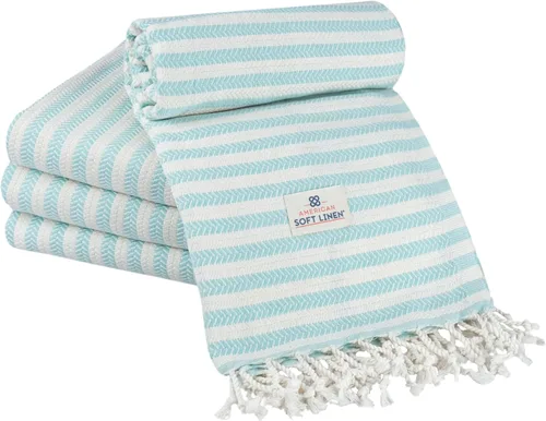 Vista 29 de American Soft Linen Peshtemal - Toallas de playa 100 % algodón, ligeras, sin arena, de secado rápido, para piscina de playa, juego de peshtemal