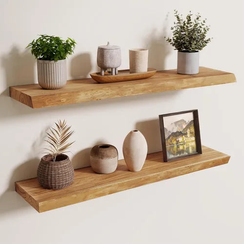Vista 31 de Axeman Estantes flotantes de madera de olmo rústico para pared, estante de pared de 48 x 8 pulgadas de profundidad con soporte invisible, estantes