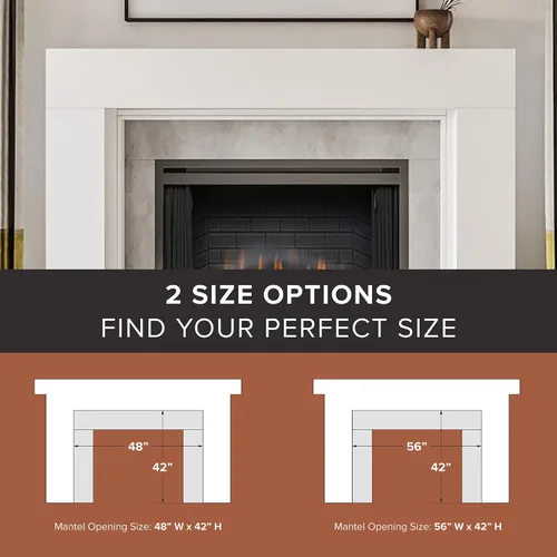 Vista 3 de Modern Ember Sabine Kit de Marco de Chimenea de Madera, Blanco 48" x 42" Abertura 72" x 54" Total Estética Moderna Minimalista; Incluye Marco