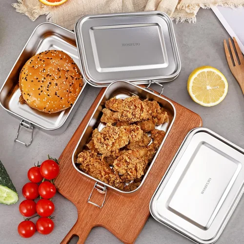 Vista 4 de 2 cajas Bento de acero inoxidable, 28.7 fl oz (28 onzas), recipientes metálicos para almacenamiento de alimentos, cajas reutilizables aptas