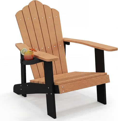 Vista 16 de Tangkula Silla Adirondack de gran tamaño, sillas de patio con soporte ajustable para tazas, sillones con caderas y listones, resistente a