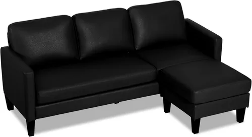 Vista 9 de Sofá modular convertible de cuero en forma de L con diván reversible, moderno sofá modular de 3 plazas para sala de estar, espacios pequeños