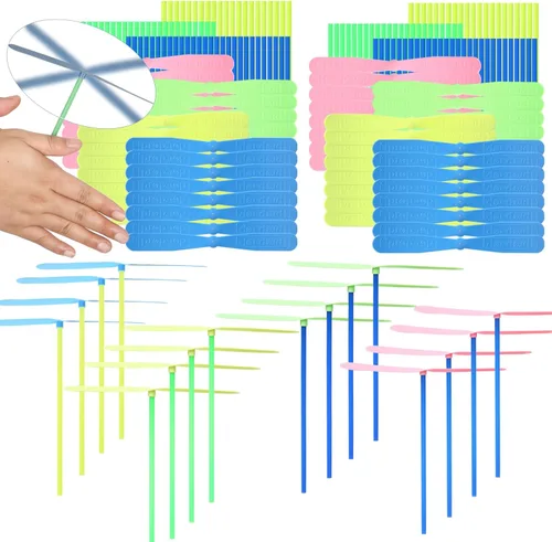 50 juegos de juguetes de helicópteros voladores, 50 hélices + 50 varillas, helicóptero de mano, juguetes de fiesta al aire libre para niños de 4 a 8