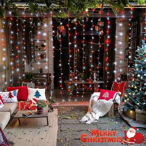Vista 5 de JMEXSUSS - Cadena de luces de Navidad rojas y blancas de 300 LED con control remoto, luces de cortina de Navidad de 9.8x9.8 pies, enchufe, 8 modos
