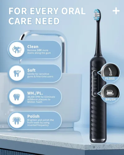 Vista 3 de Cepillo de dientes eléctrico con irrigador dental de agua, kit de limpieza de dientes 2 en 1, combo de cepillo de dientes eléctrico y hilo dental