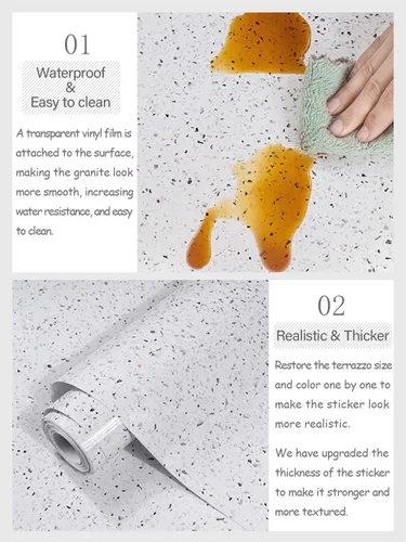 Vista 3 de Papel de mármol brillante para encimeras, papel tapiz para pelar y pegar de granito, diseño de mármol blanco, impermeable, papel autoadhesivo